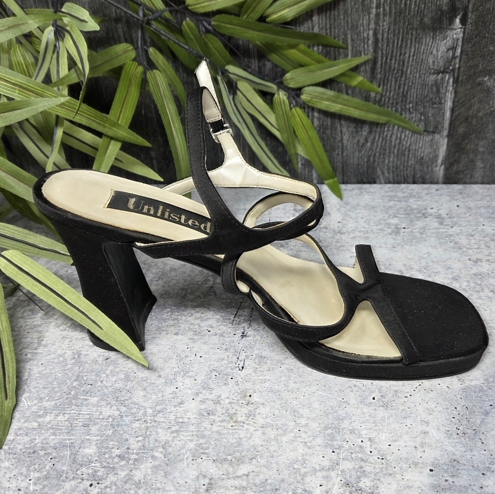 Vintage 90s 00s Unlisted | Black Strappy Heeled Sandals Size 10 - Picture 5 of 12